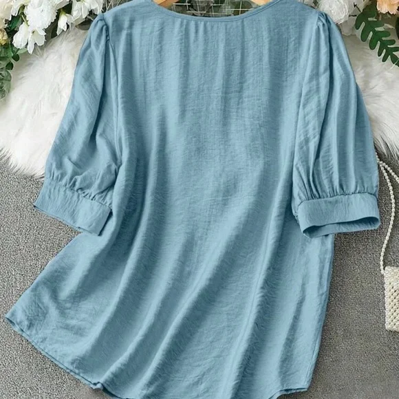 Embroidered Blue Women's Top - Picture 2 of 5